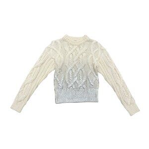 Women’s Pinko Cable Knit Sweater Cream with Silver Paint Blend Pullover
